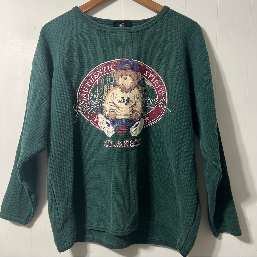 Vintage 90’s Cotton Textured Teddy Bear Graphic Sweatshirt Made in USA Size M L